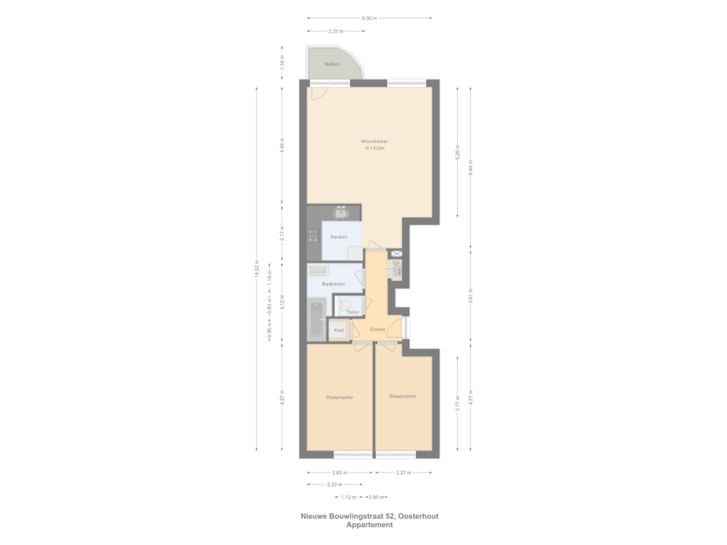 View floorplan of Appartement of Nieuwe Bouwlingstraat 52