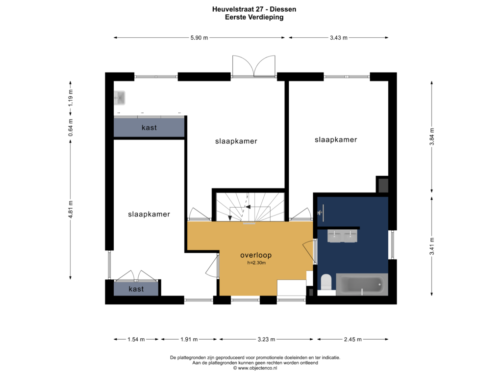 View floorplan of EERSTE VERDIEPING of Heuvelstraat 27