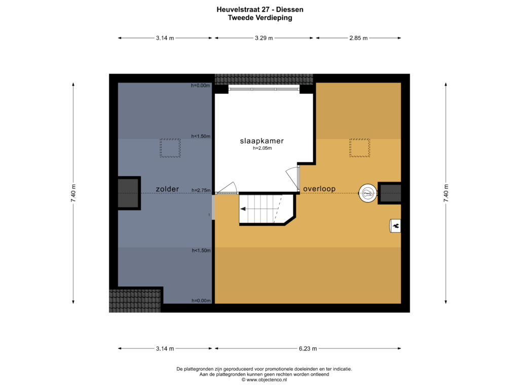 View floorplan of TWEEDE VERDIEPING of Heuvelstraat 27