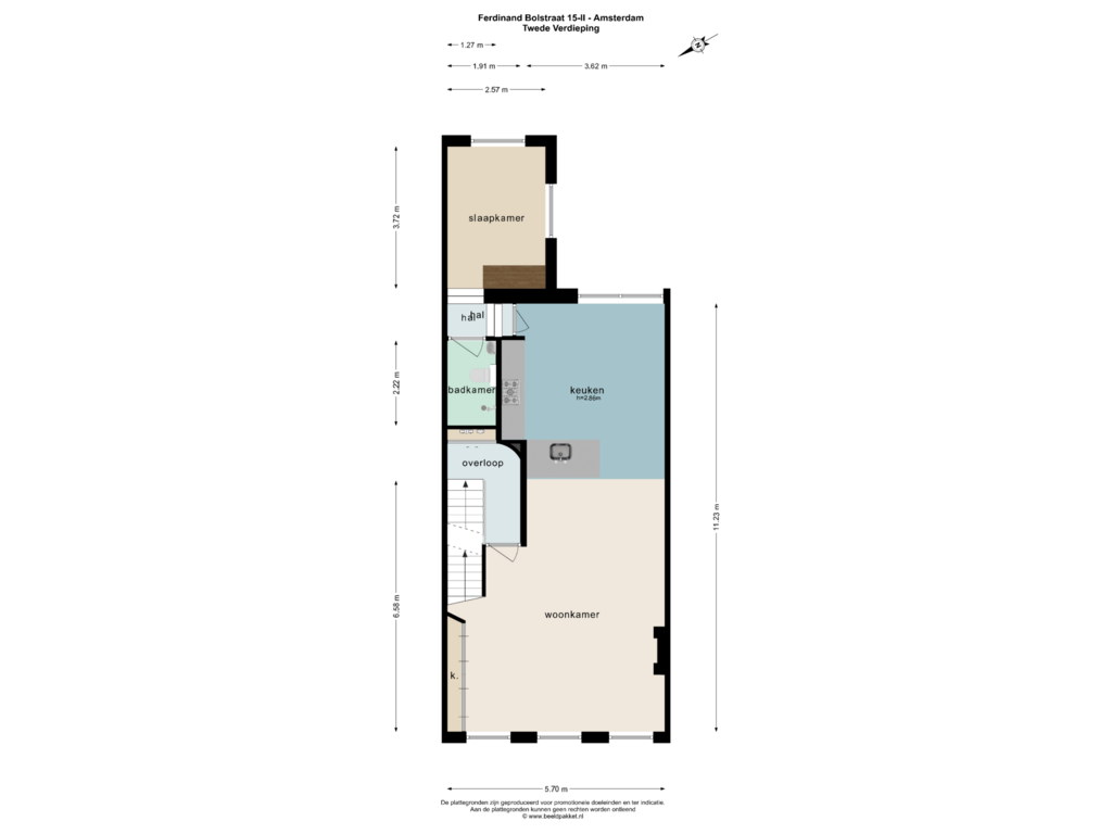 Bekijk plattegrond van TWEEDE VERDIEPING van Ferdinand Bolstraat 15-2