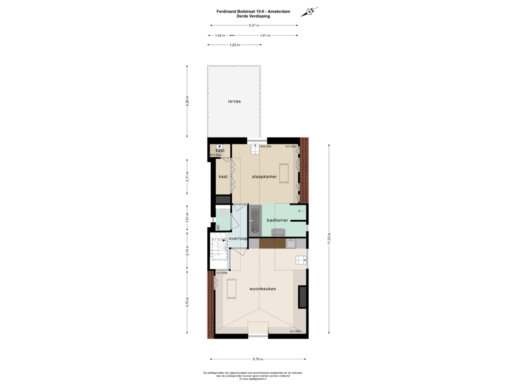 Bekijk plattegrond van DERDE VERDIEPING van Ferdinand Bolstraat 15-2