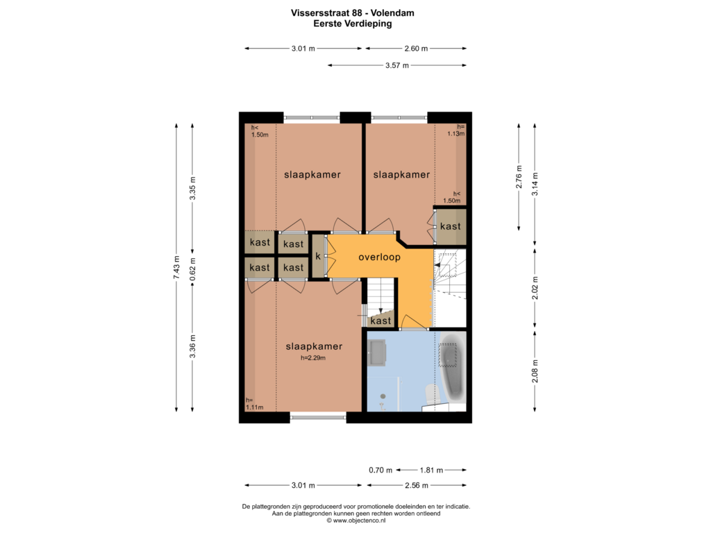 View floorplan of EERSTE VERDIEPING of Vissersstraat 88