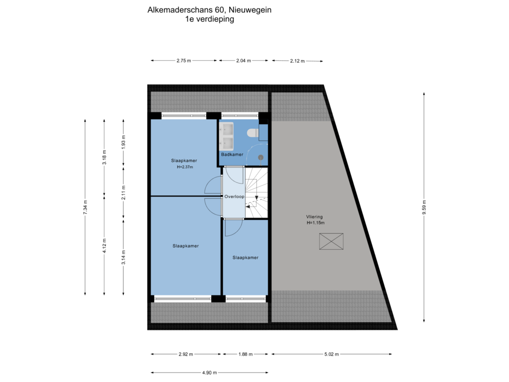 View floorplan of 1e verdieping of Alkemaderschans 60