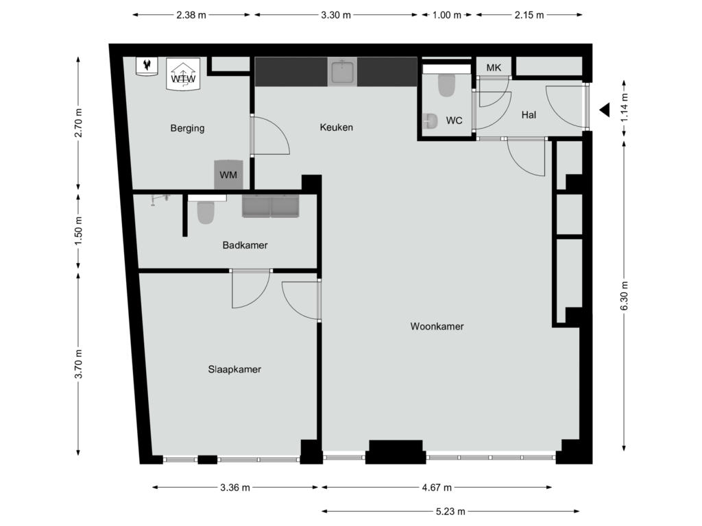 Bekijk plattegrond van Appartement begane grond van Willem II Singel 5-B04