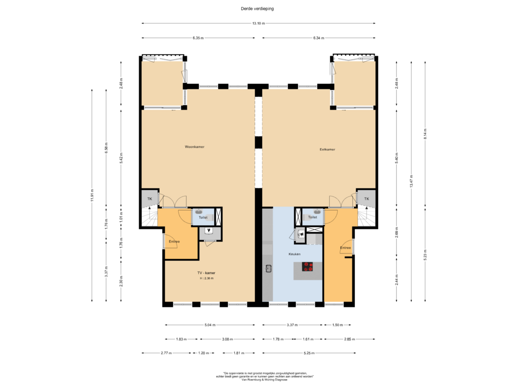 View floorplan of Derde verdieping of Zuiderplantsoen 56