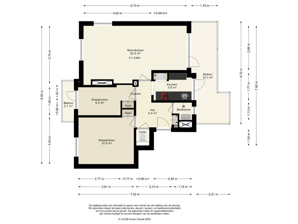 View floorplan of Appartement of Joseph Haydnlaan 42-3