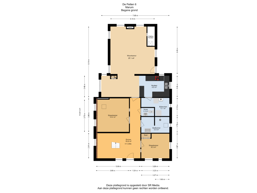 Bekijk plattegrond van Begane grond van De Petten 6