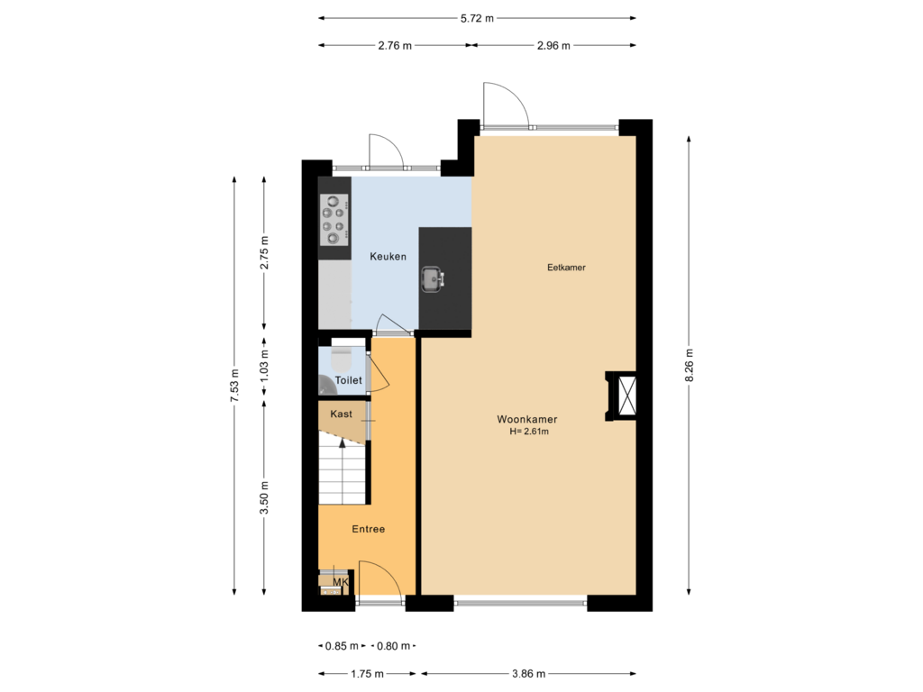 Bekijk plattegrond van Begane grond van Schubertlaan 62