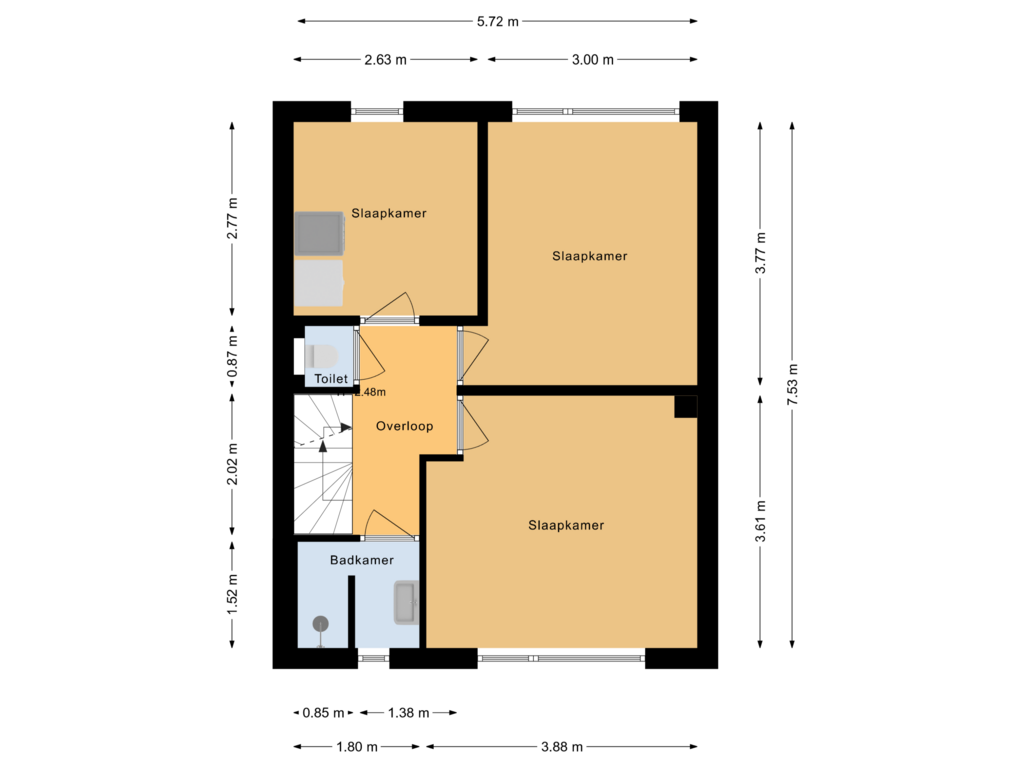 Bekijk plattegrond van Eerste verdieping van Schubertlaan 62