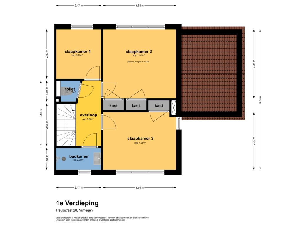 Bekijk plattegrond van 1e verdieping van Treubstraat 28