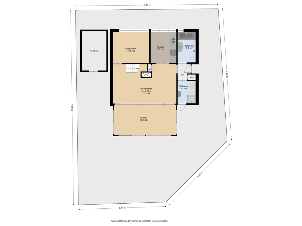 Bekijk plattegrond van Begane Grond Met Kavel van De Tsjerne 9-RECR