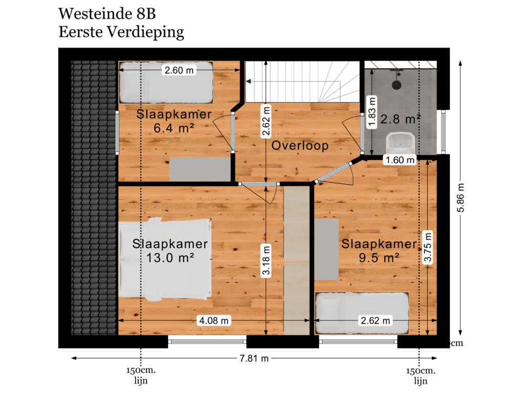 Bekijk plattegrond van Eerste Verdieping van Westeinde 8-B