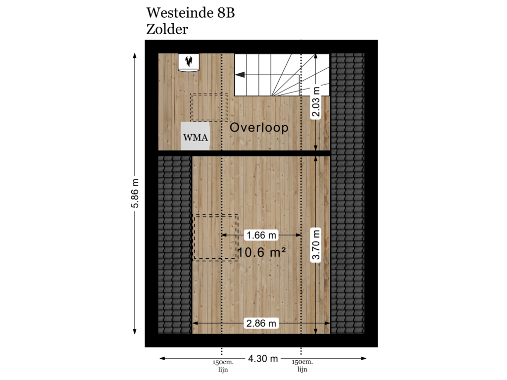 Bekijk plattegrond van Zolder van Westeinde 8-B