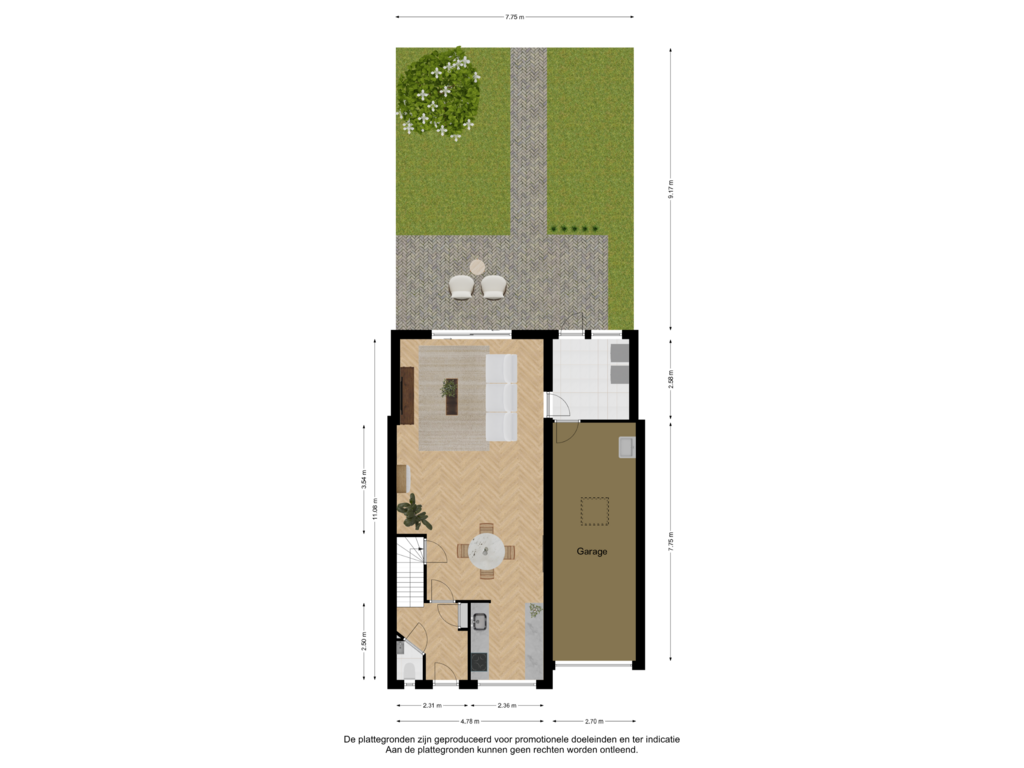 Bekijk plattegrond van Begane grond+tuin van Voorste Monnikenland 14