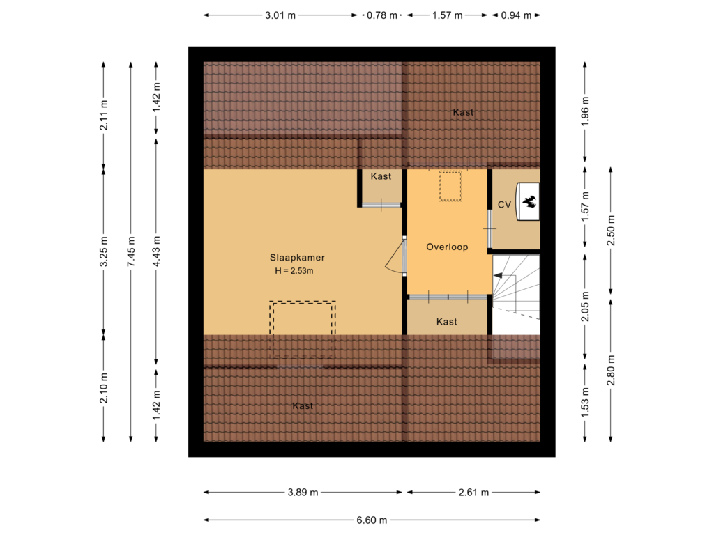 View floorplan of Tweede verdieping of Boerhaar 27