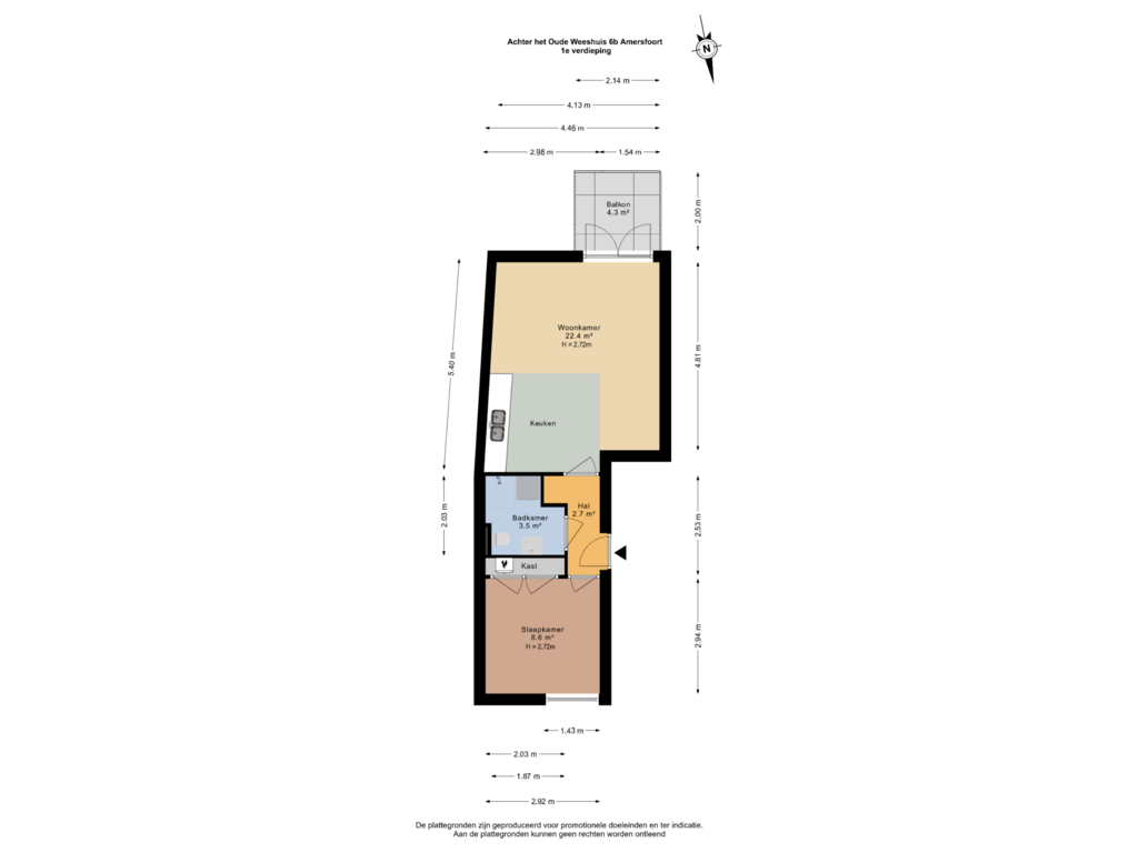 Bekijk plattegrond van 1e verdieping van Achter het Oude Weeshuis 6-B