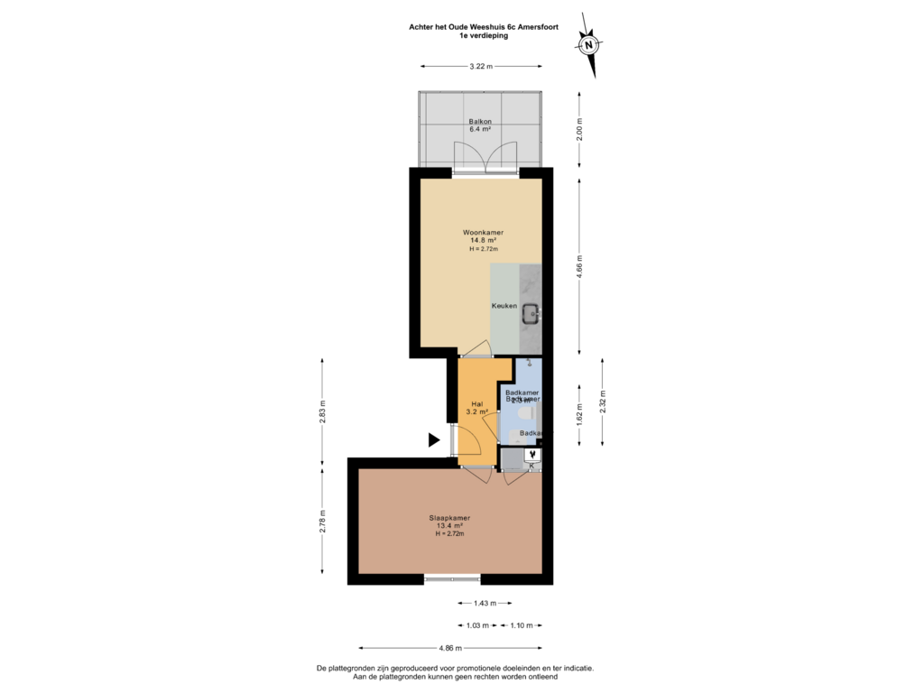 View floorplan of 1e verdieping of Achter het Oude Weeshuis 6-C