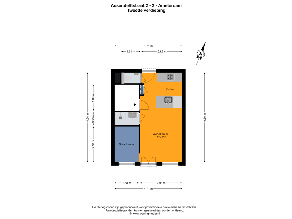 Bekijk plattegrond van Tweede verdieping van Assendelftstraat 2-2