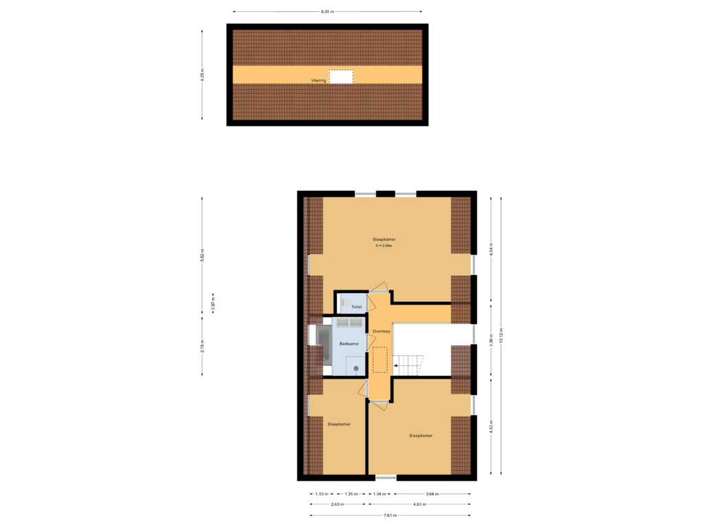 View floorplan of Eerste verdieping of De Langeweg 7-A