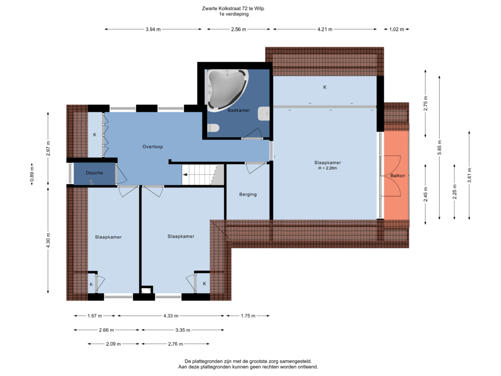 View floorplan of 1e verdieping of Zwarte Kolkstraat 72