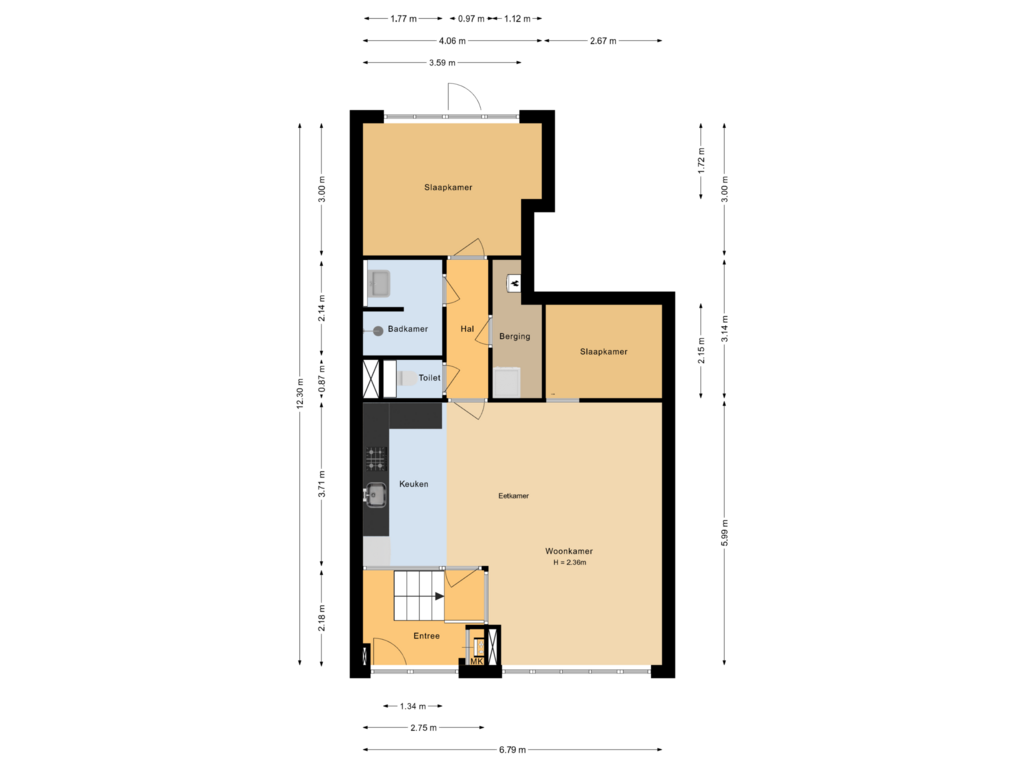 View floorplan of Begane grond of Karel du Jardinstraat 57