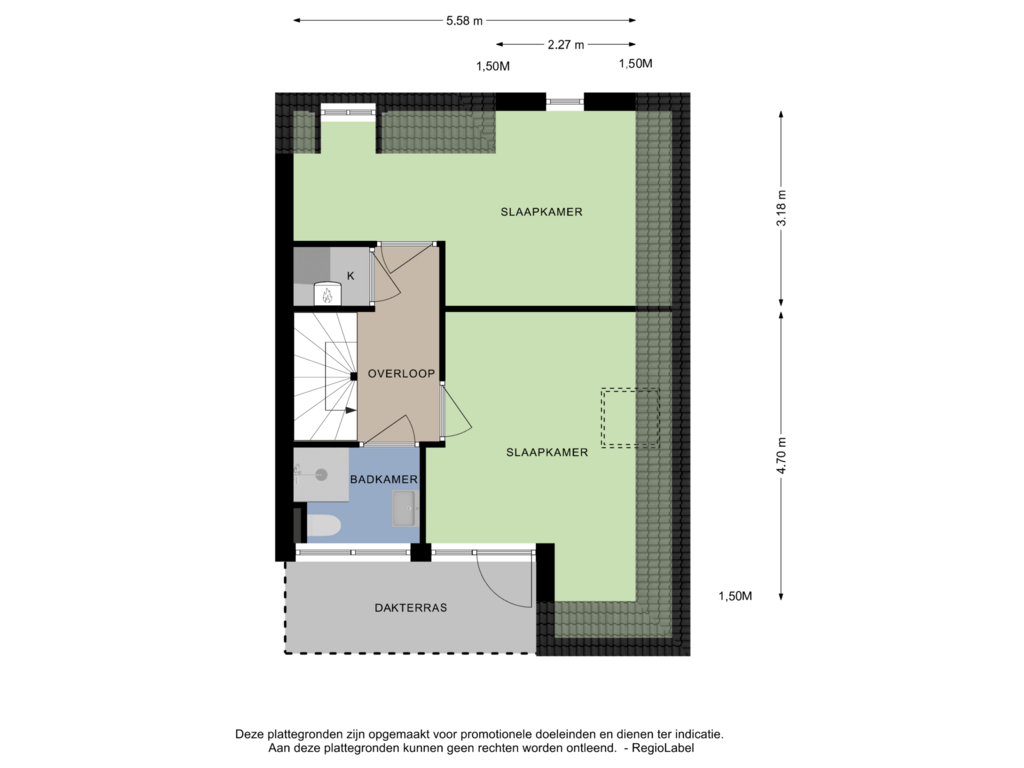 Bekijk plattegrond van 1e VERDIEPING van Dorpsstraat 38-A