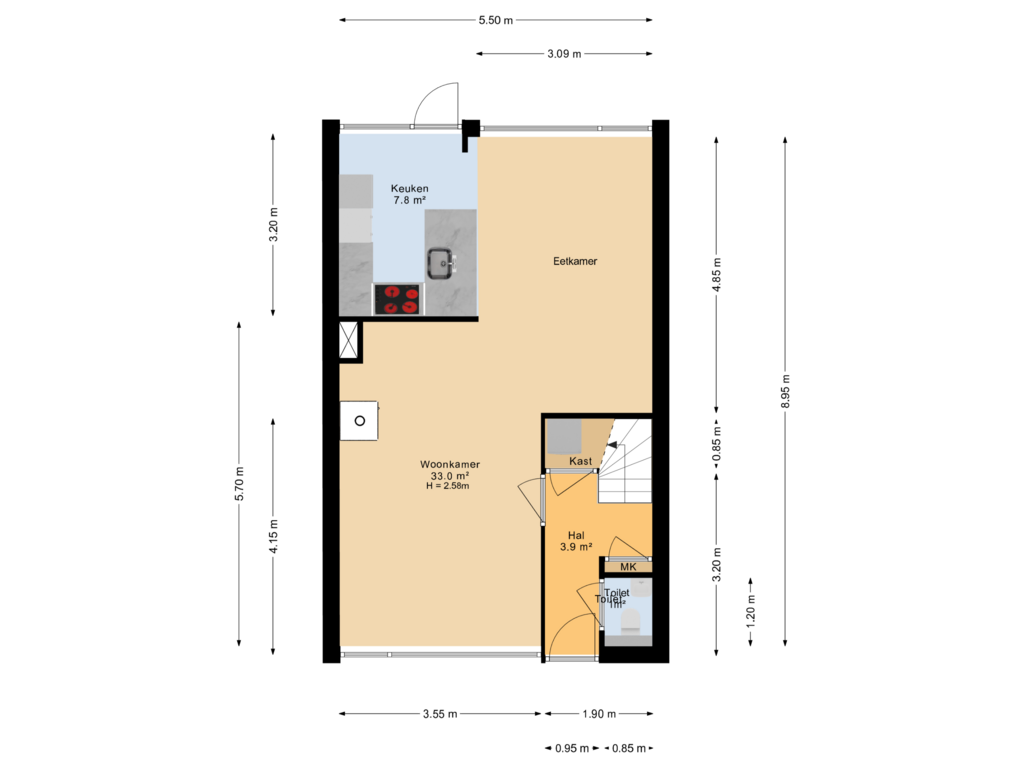 View floorplan of Begane grond of Ulbe van Houtenstrjitte 82