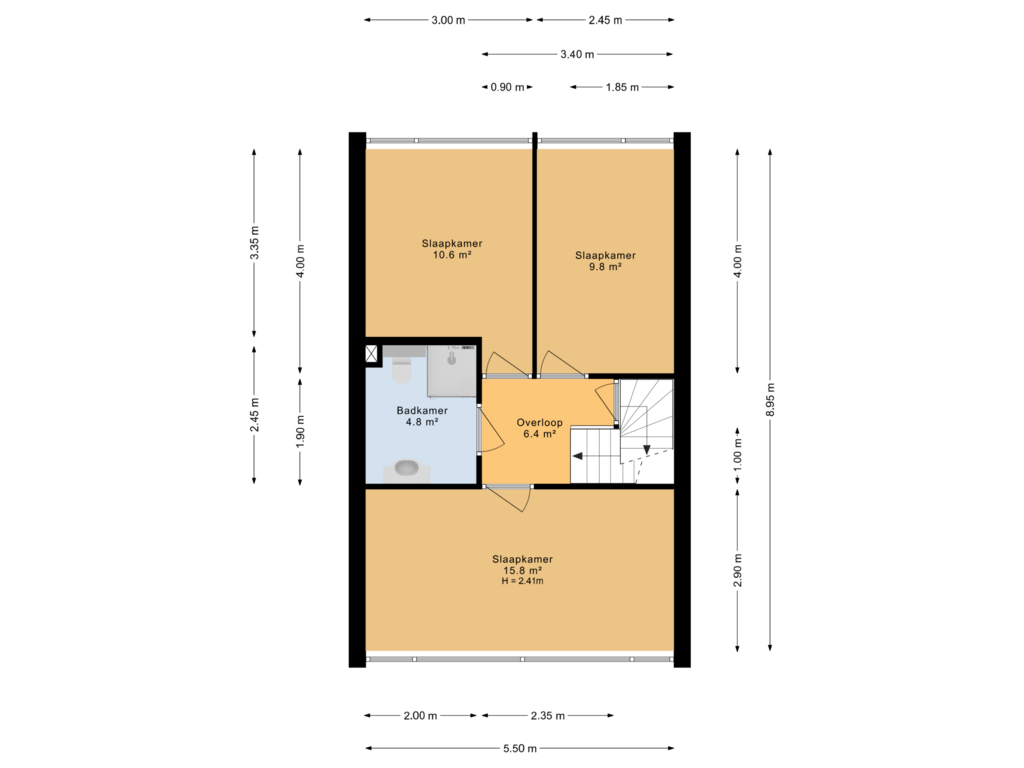 View floorplan of 1e verdieping of Ulbe van Houtenstrjitte 82