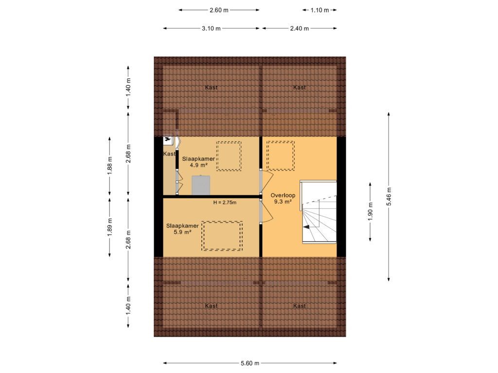 View floorplan of 2e verdieping of Ulbe van Houtenstrjitte 82