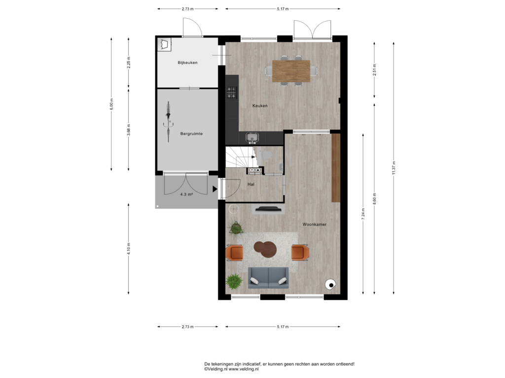 View floorplan of Woonlaag 1 of Hazenveld 17