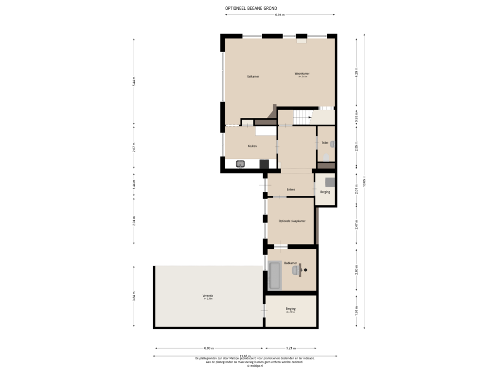 Bekijk plattegrond van Optioneel begane grond van Achterstraat 9