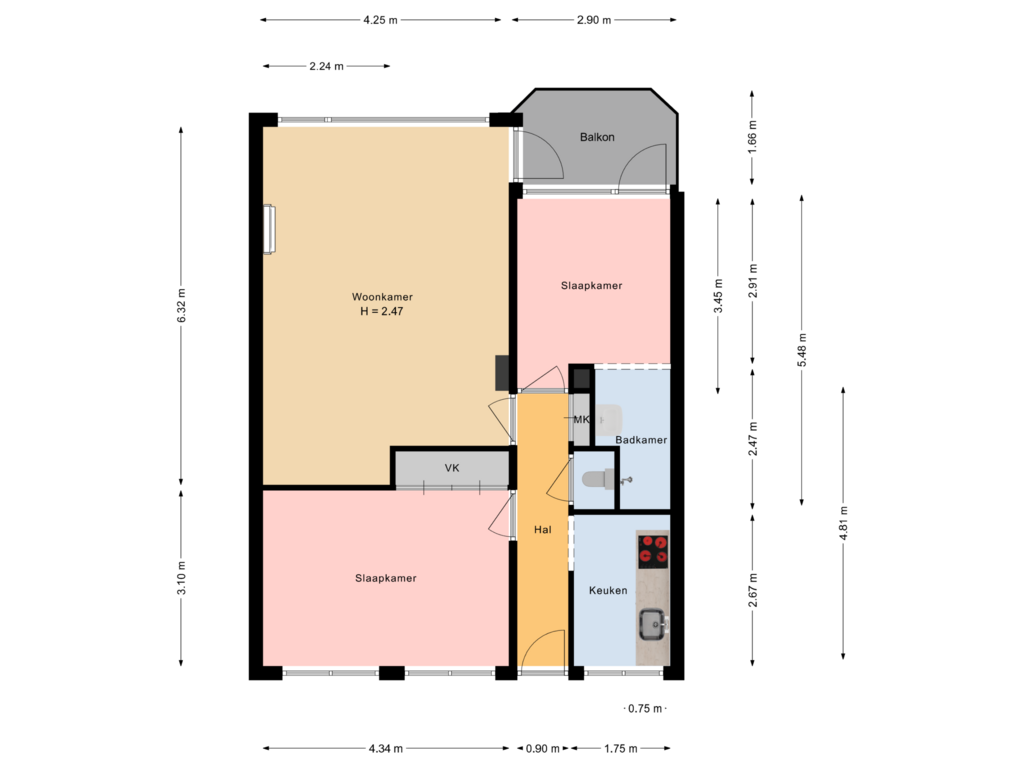 Bekijk plattegrond van appartement van Curaçaolaan 62