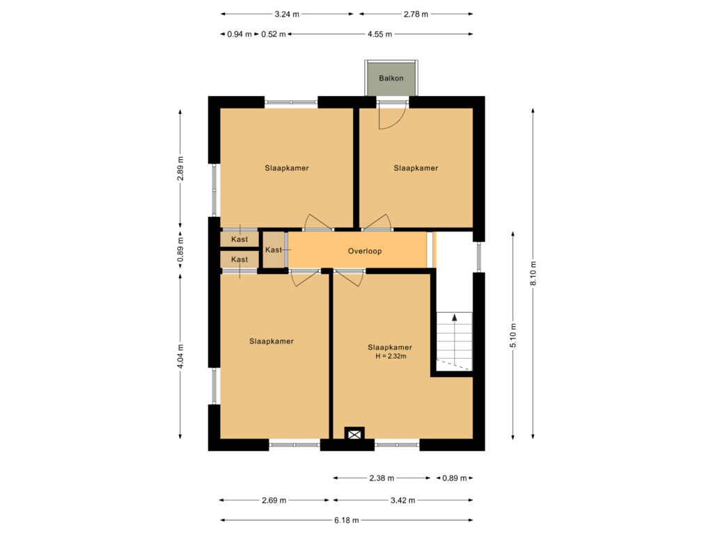 View floorplan of Eerste verdieping of Oordtstraat 8