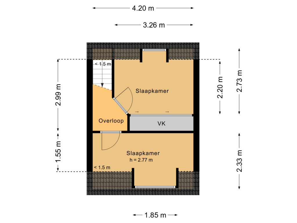 Bekijk plattegrond van Eerste verdieping van Ooststraat 1-A