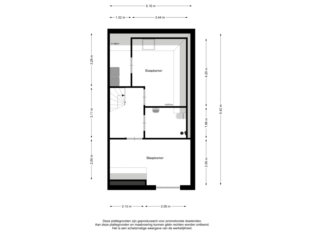 Bekijk plattegrond van Derde Verdieping van Bagijnenwalstraat 25