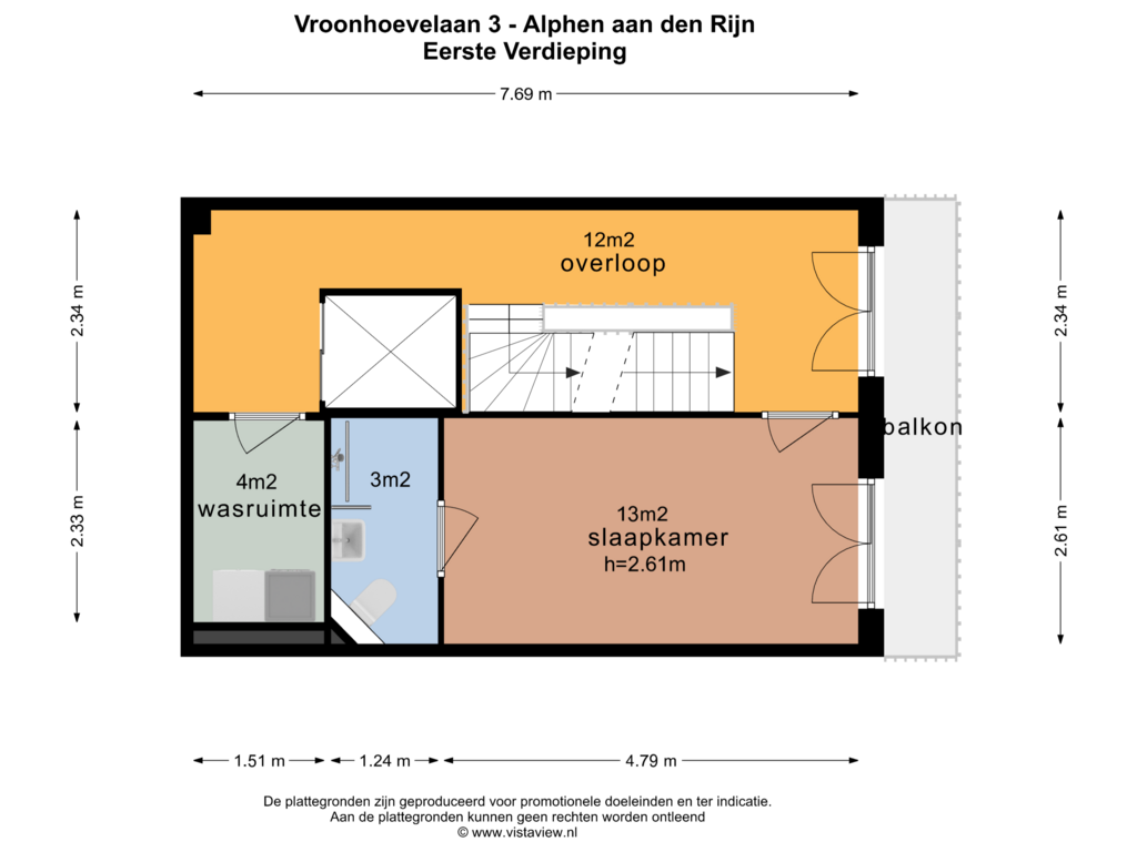 Bekijk plattegrond van Eerste Verdieping van Vroonhoevelaan 3