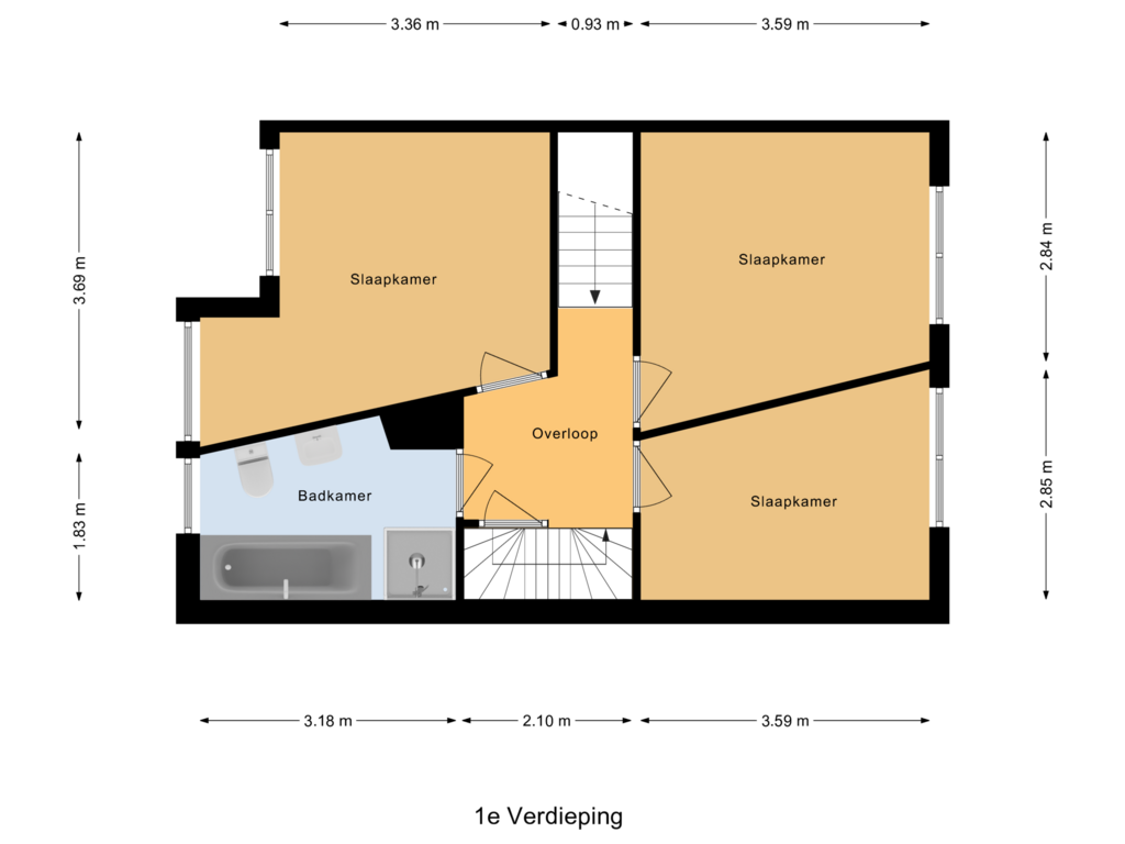 View floorplan of 1e Verdieping of Muzenlaan 38