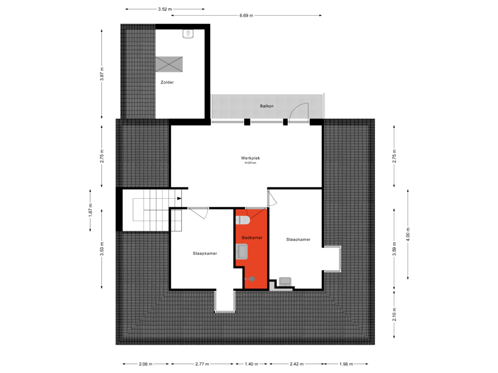 Bekijk plattegrond van 2e Verdieping van Hoogstraat 6-A