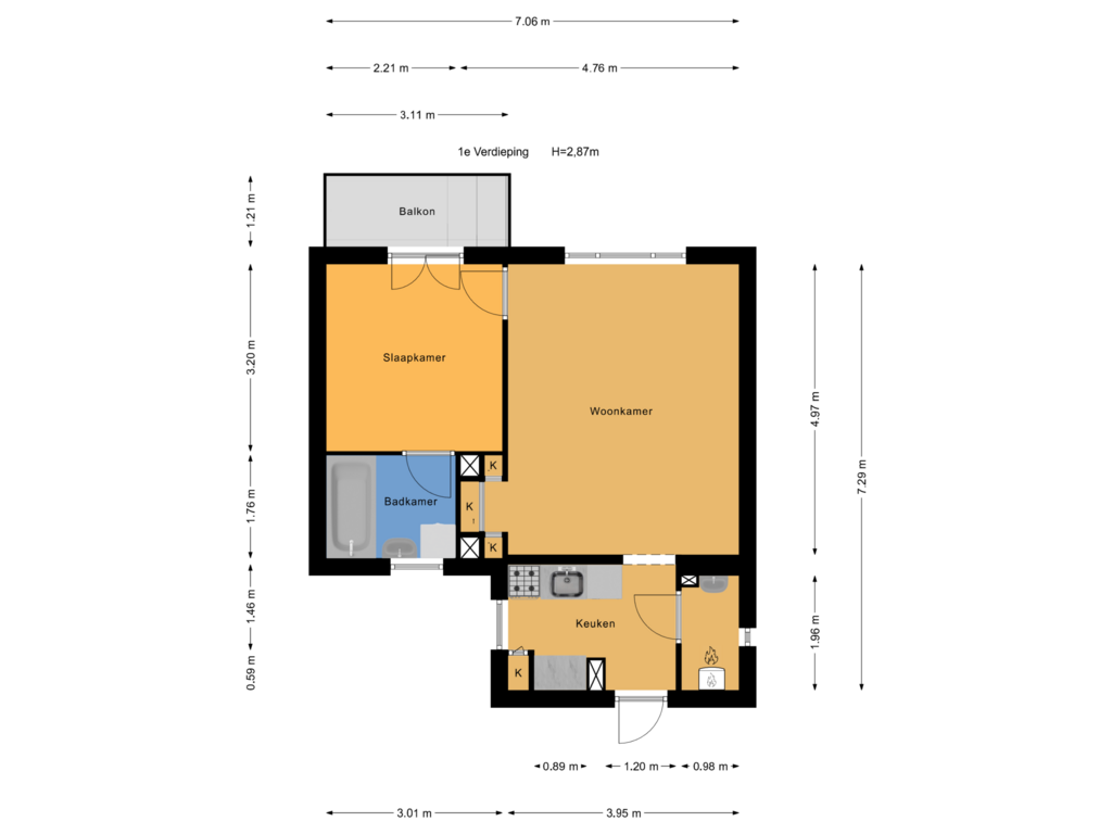 View floorplan of 1e Verdieping of Van Alkemadelaan 516