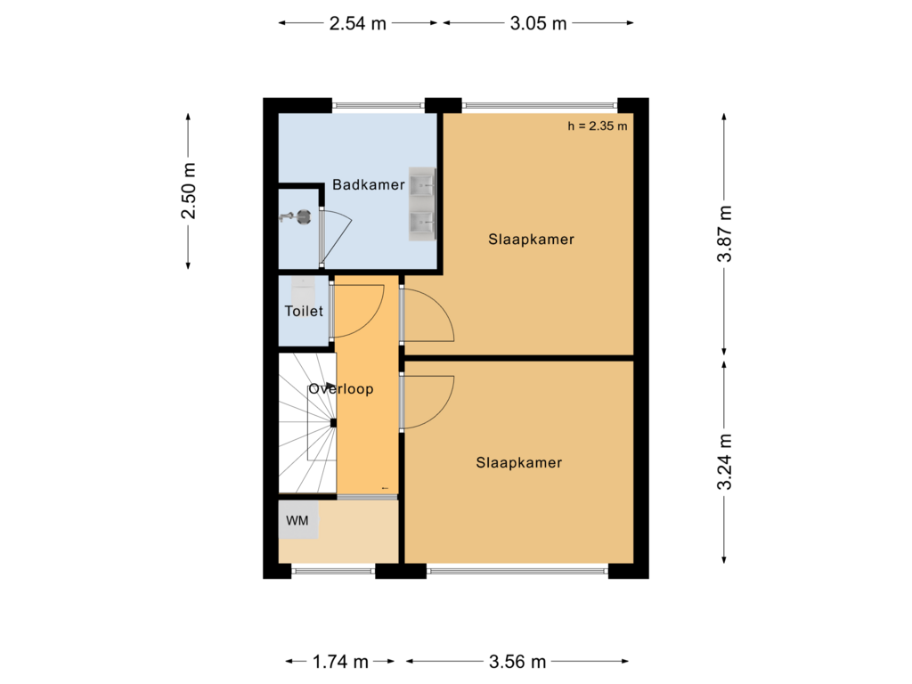 View floorplan of Eerste verdieping of Jacob Houtinghstraat 4