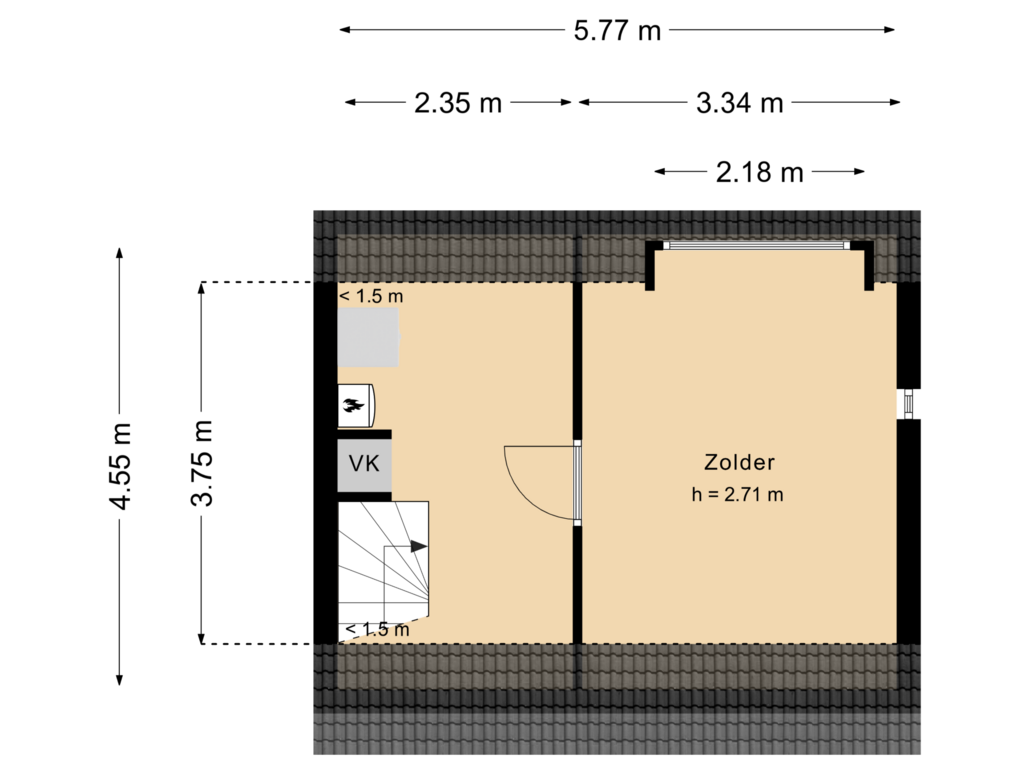 View floorplan of Zolder of Jacob Houtinghstraat 4