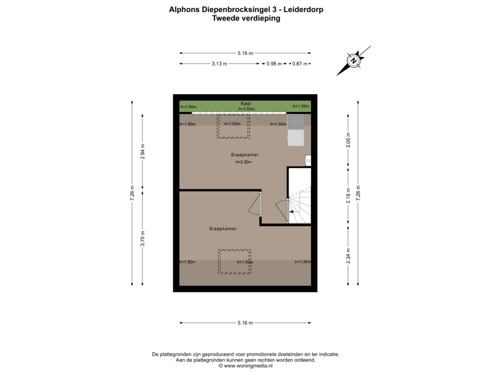 Bekijk plattegrond van Tweede verdieping van Alphons Diepenbrocksingel 3