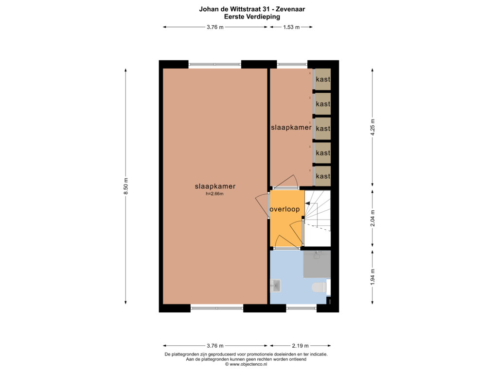 Bekijk plattegrond van EERSTE VERDIEPING van Johan de Wittstraat 31