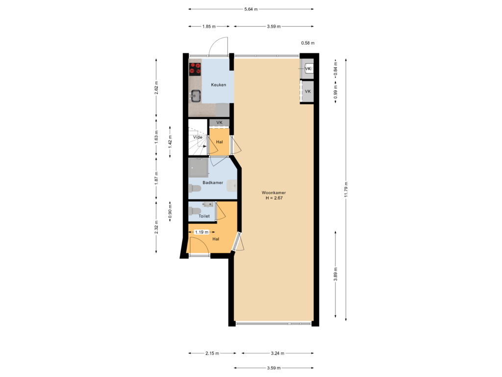 Bekijk plattegrond van begane grond van Schieweg 184-A