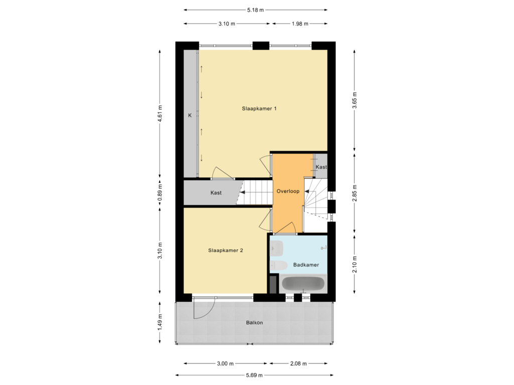 View floorplan of Eerste verdieping of Piet Heynstraat 10