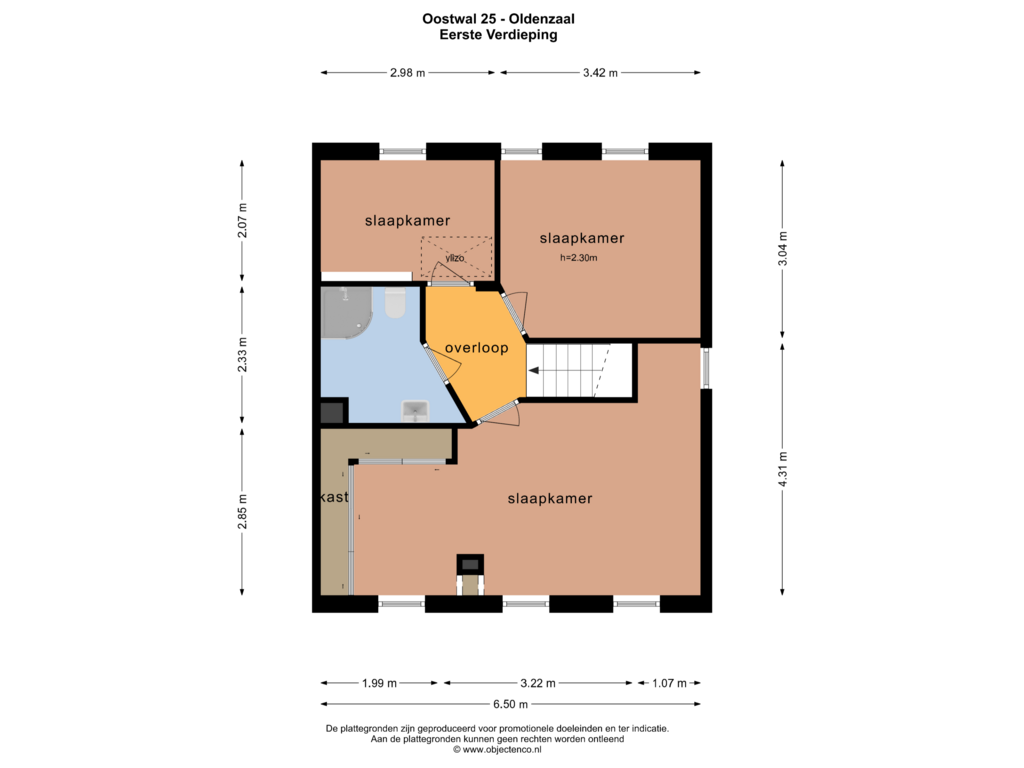 Bekijk plattegrond van Eerste Verdieping van Oostwal 25