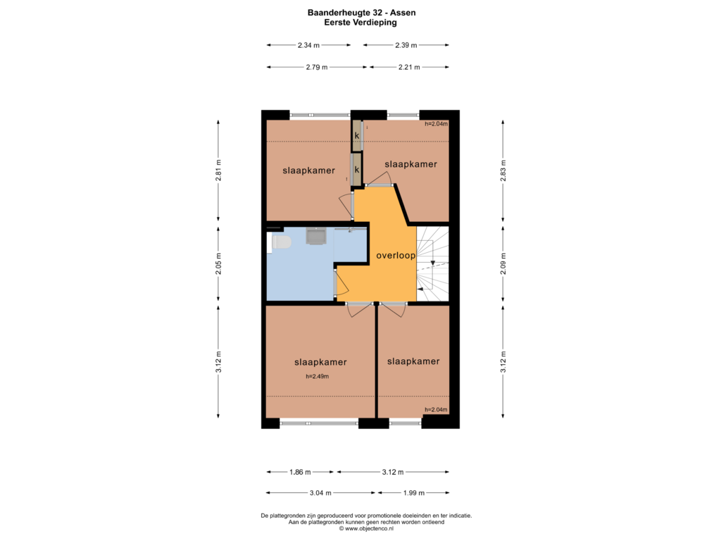 View floorplan of EERSTE VERDIEPING of Baanderheugte 32