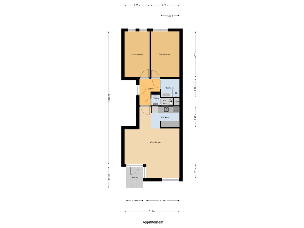 View floorplan of Appartement of Lange Noodgodsstraat 68