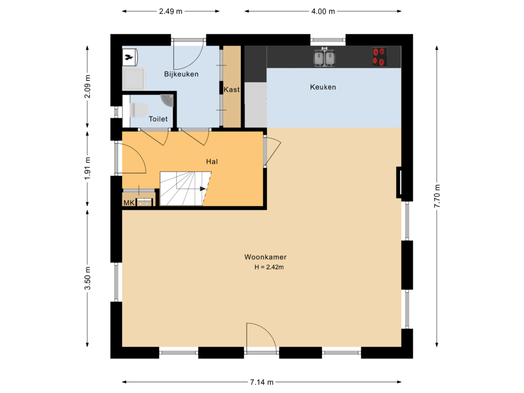 Bekijk plattegrond van Begane grond van Wandelbosweg 69