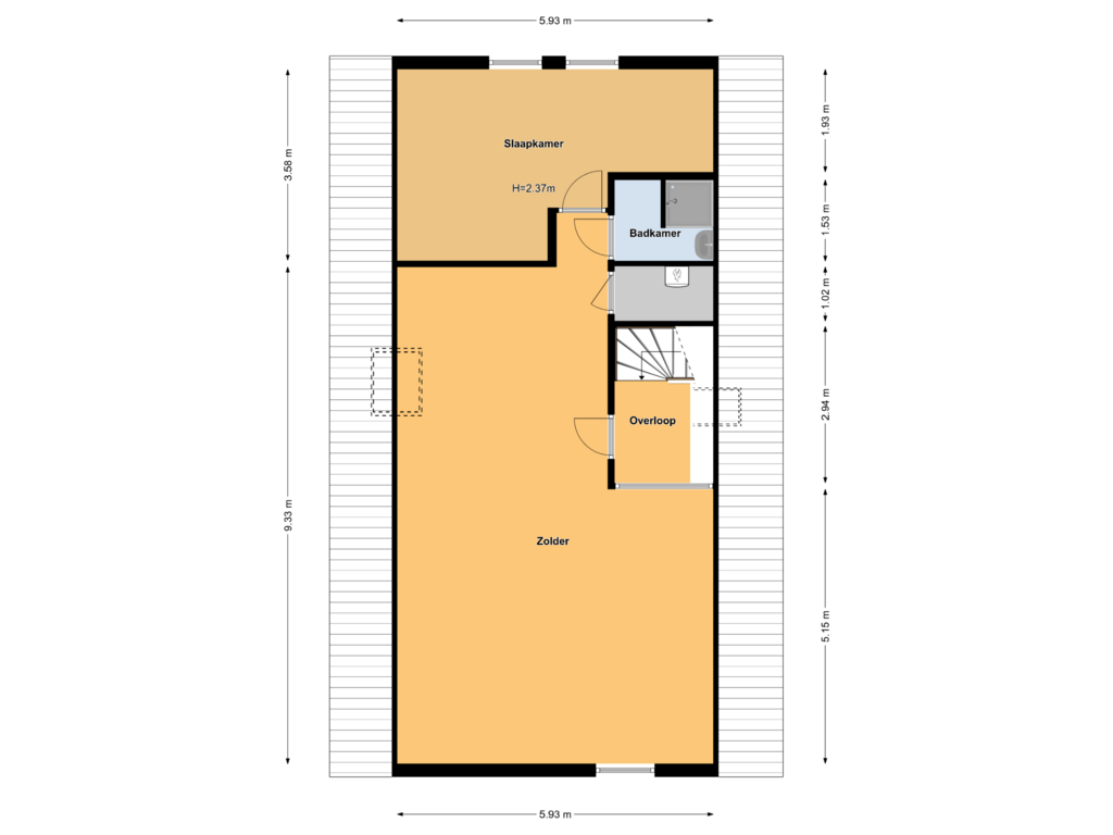 View floorplan of Verdieping of Zevenhuizerstraat 61